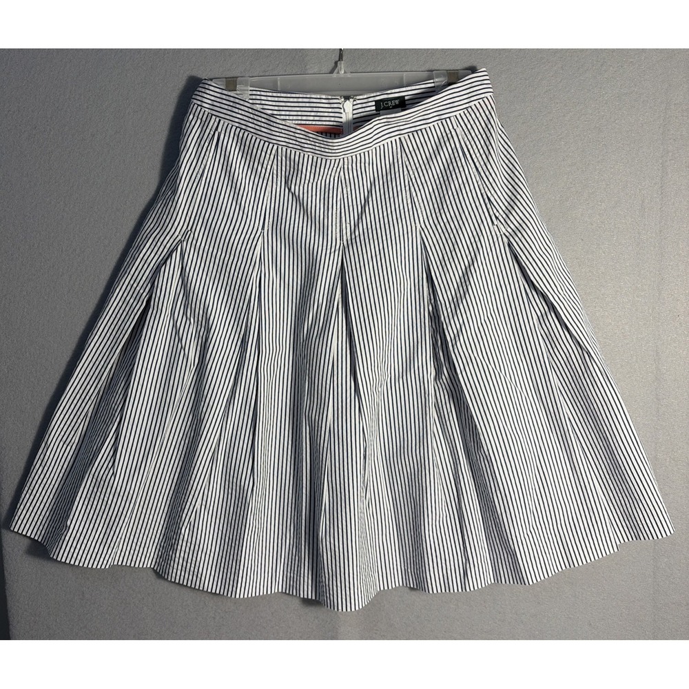 J Crew Striped A Line Pleated 100% Cotton Skirt Size 2 Coastal Summer
